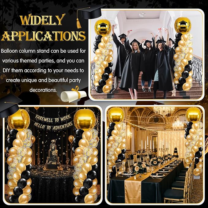 2 Sets Gold and Black Graduation Balloon Column Stand Kit - Image 6