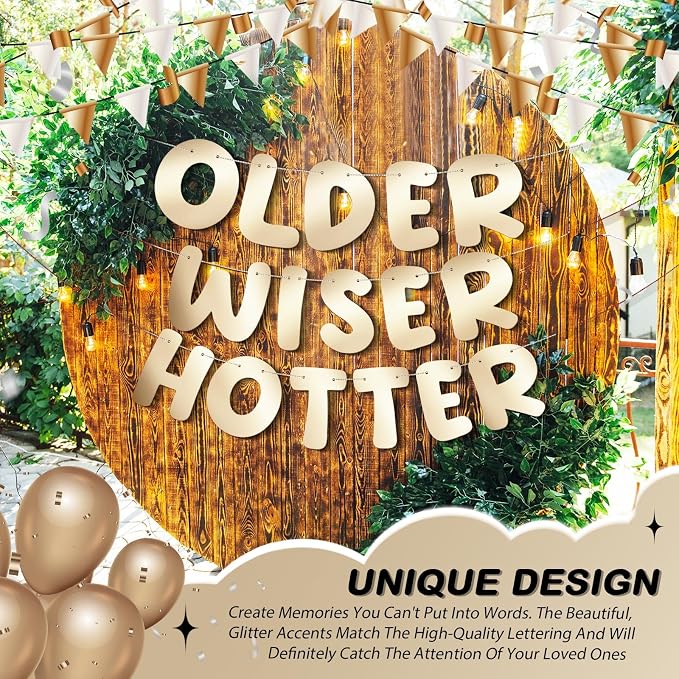Fulmoon Set of 3 Pre Strung Older Wiser Hotter Glitter Banner Funny Birthday - Image 4