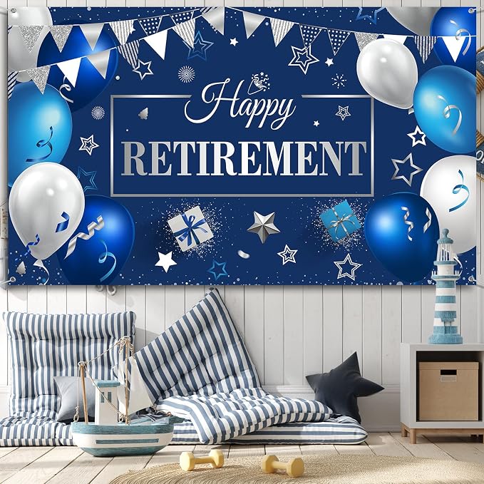 Blulu Retirement Party Decorations, Extra Large Fabric Retire Sign Banner Photo - Image 7