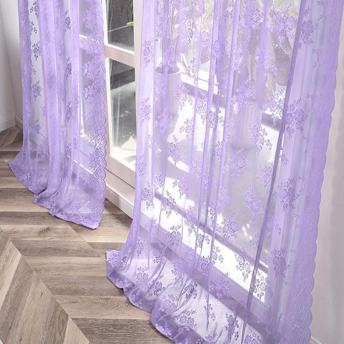 Kotile Light Purple Lace Floral Curtains - Image 5