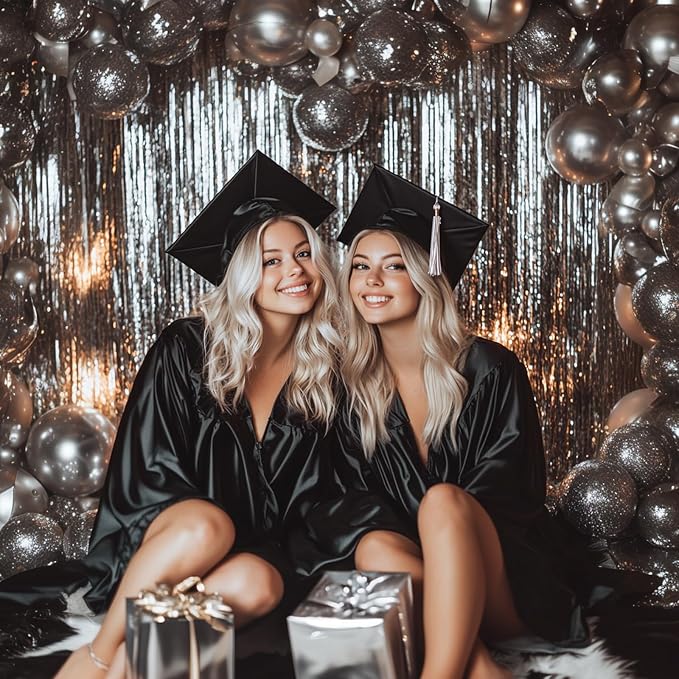 PartyWoo Metallic Silver Tinsel Foil Streamers 8.2FT 3pcs Fringe Backdrop | - Image 6