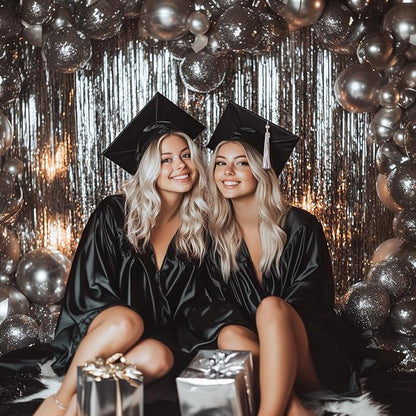 PartyWoo Metallic Silver Tinsel Foil Streamers 8.2FT 3pcs Fringe Backdrop | - Image 6