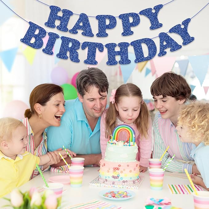 Blue Happy Birthday Banner Birthday Party Decorations Sign Garland Bunting - Image 5