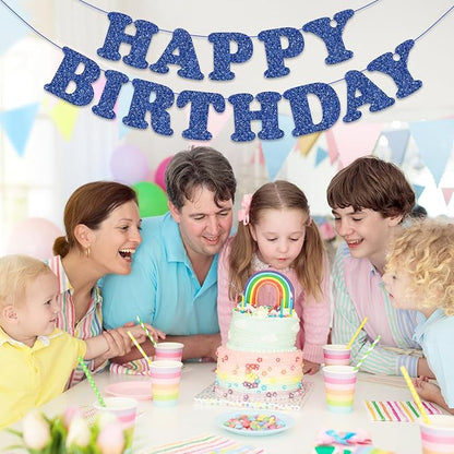 Blue Happy Birthday Banner Birthday Party Decorations Sign Garland Bunting - Image 5