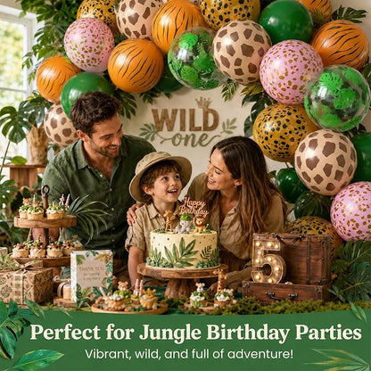 Jungle Safari Balloons, 12 Inch Dark Metallic Green Gold Confetti Deer Paw - Image 5