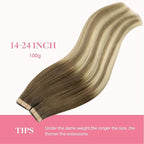 GOO GOO Tape in Hair Extensions Human Hair, 3/8/613 Walnut Brown to Ash Brown and Bleach Blonde, 16inch 100g 40pcs, Skin Weft Seamless Invisible, Silky Straight with Thick Ends, Remy Human Hair