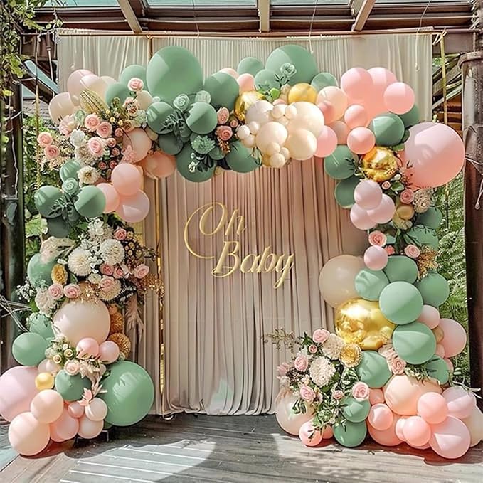 PartyWoo Pink and Green Balloon Arch Kit 142pcs Baby Pink Green Balloons | - Image 5