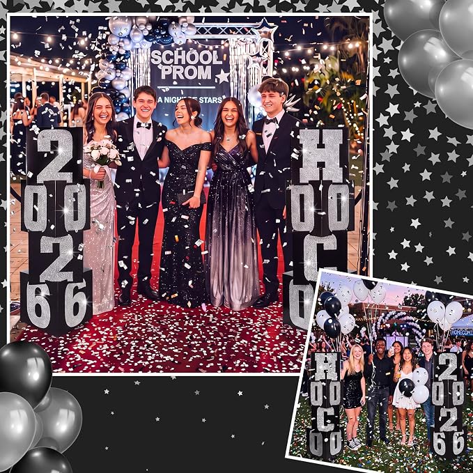 Queekay 8 Pcs HOCO 2026 Column Decorations Homecoming 2026 Silver Black - Image 5