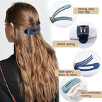 8 Pcs Large Lay Flat Claw Clips for Women French Side Slide Barrettes for Thin Fine Hair Rectangle Alligator Hair Accessories,Matte Blue Beige