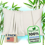 Pillow Cases - 100% Viscose Derived from Bamboo - Cooling Pillowcase - Standard Size, Cream, Set of 2 Zippered - for Hot Sleepers - Soft Pillow Covers - by Vegan Silk