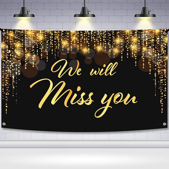 KatchOn We Will Miss You Banner Black and Gold 72x44 Inch | Black and Gold We by KatchOn