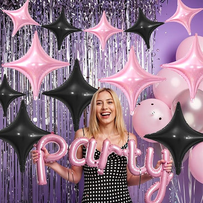 Pink Black Star Balloons, 26Inch and 10Inch Pink Black Quadrangle Helium Balloon - Image 3
