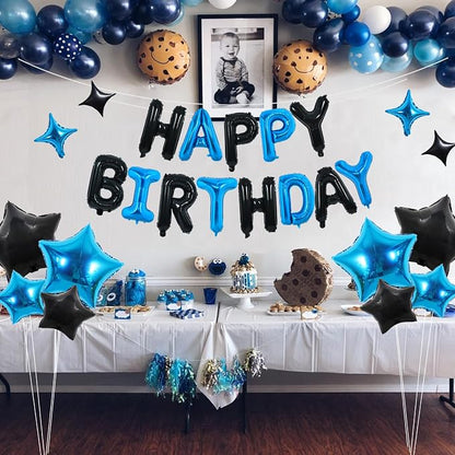TONIFUL 35PCS Black Blue Happy Birthday Decorations Kit 16 Inch Happy Birthday - Image 5