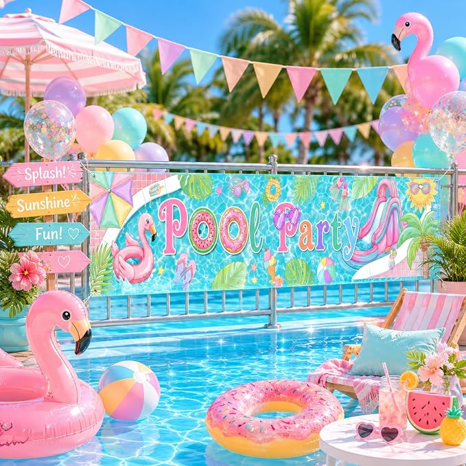 Lounsweer Pastel Pool Party Decoration Swimming Pool Party Banner Pastel Themed - Image 6
