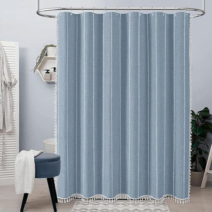 54x78 Boho Farmhouse Linen Heavy Duty Cloth Shower Curtain Set, 330GSM Linen - Image 6