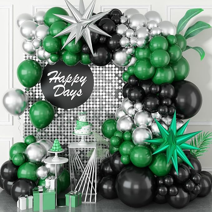 Black and Green Silver Balloon Arch Kit by Paeyeq