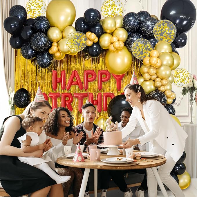 Black Gold Confetti Balloons 50 Pack 12 inch Black and Gold Metallic Latex - Image 6