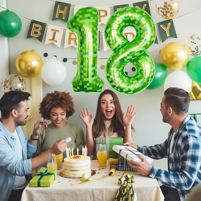 Number 18th Birthday Balloon Lime Green Pixel, 40 Inch Large Dark Kelly Green - Image 4