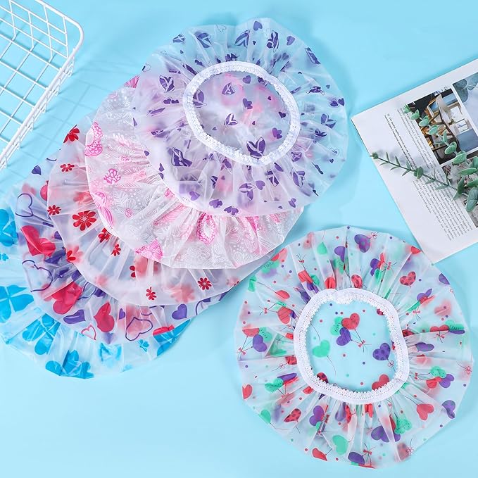Pengxiaomei 6 Pcs Shower Cap, Reusable Waterproof Hair Cap Shower Caps Stocking Stuffers for Women Men Kids