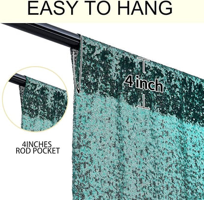 2×8FT-2PCS Hunter Green Sequin Backdrop Curtains Panels, Christmas Green - Image 5