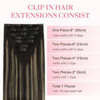 GOO GOO Clip in Hair Extensions Real Human Hair, Remy Human Hair Extensions Clip ins for Women, Natural Human Hair, 24inch 120g 7Pcs, 1B/16/1B Balayage Natural Black to Light Blonde