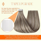 Full Shine Soft Remy Tape in Human Hair Extensions 20Inch Color 8 Ash Brown Highlighted 60 Platinum Blonde Real Hair Extensions Tape ins Add Length 50G 20Pcs for Women