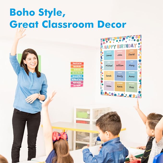 Classroom Birthday Chart with 20 Glue Dots, Boho-Style Classroom Decoration - Image 6