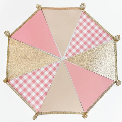 Dusty Rose Pink Buffalo Plaid Champagne Gold Party Decorations Pennant Banner - Image 4