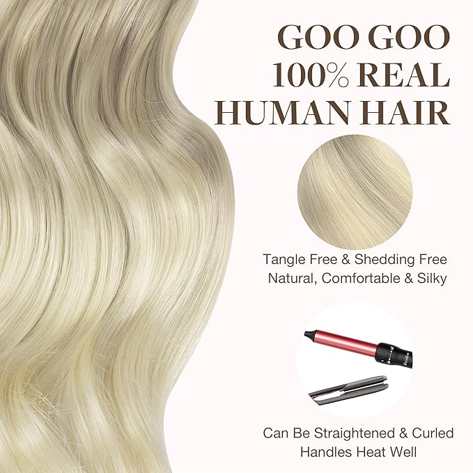 GOO GOO Tape in Hair Extensions Human Hair, 17/22/60 Ash Blonde to Golden Blonde and Platinum Blonde, 26inch 120g 40pcs, Skin Weft Seamless Invisible, Silky Straight with Thick Ends, Remy Human Hair