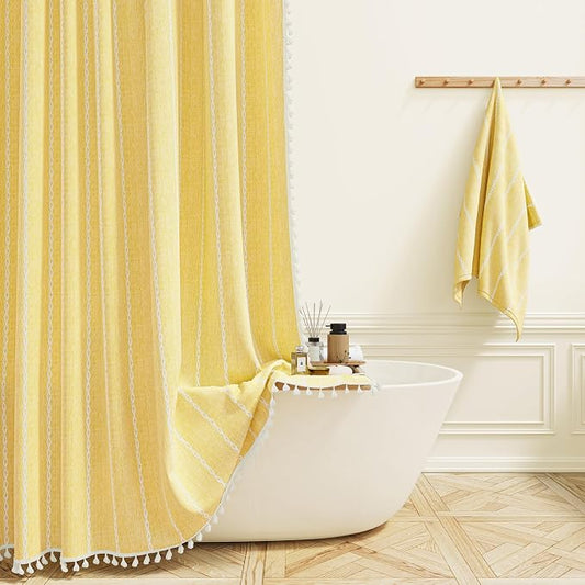 72x96 Extra Long Boho Linen Heavy Duty Shower Curtain Set, 330GSM Linen Blend by ShowerCurtain