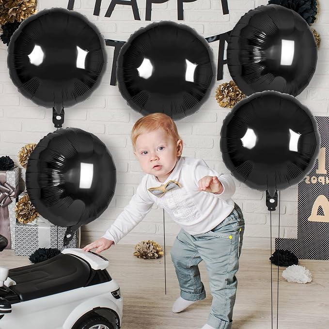 20 Pcs Black Round Shaped Balloons, 18 Inch Round Foil Balloon, Giant Round - Image 4