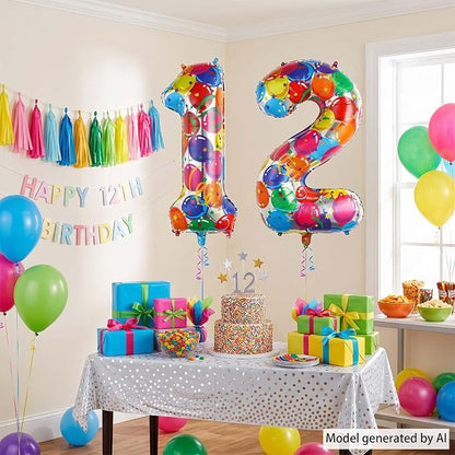 40 Inch Rainbow Balloon Number 12 Balloons, Giant 12th Birthday Decor | 40" - Image 7