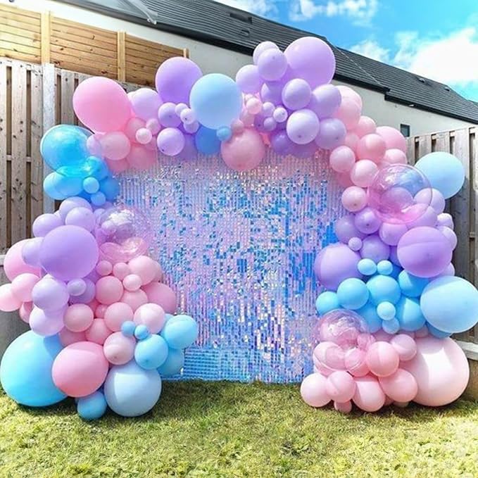 Pink Purple Blue Balloons, 12 Inch 60Pcs Iridescent Mermaid Balloon | Metallic - Image 4