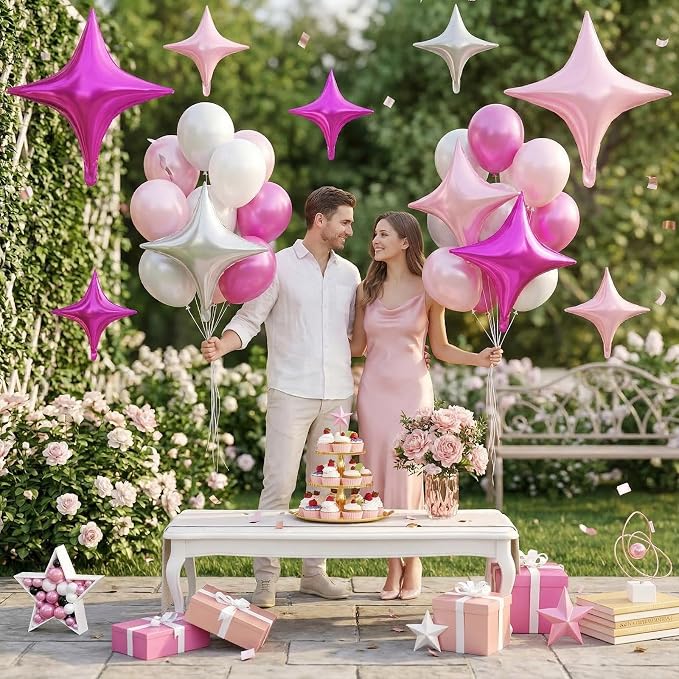 Pink Silver Star Balloons, 26 Inch and 10 Inch Pink Stars Shaped Balloon - Image 7