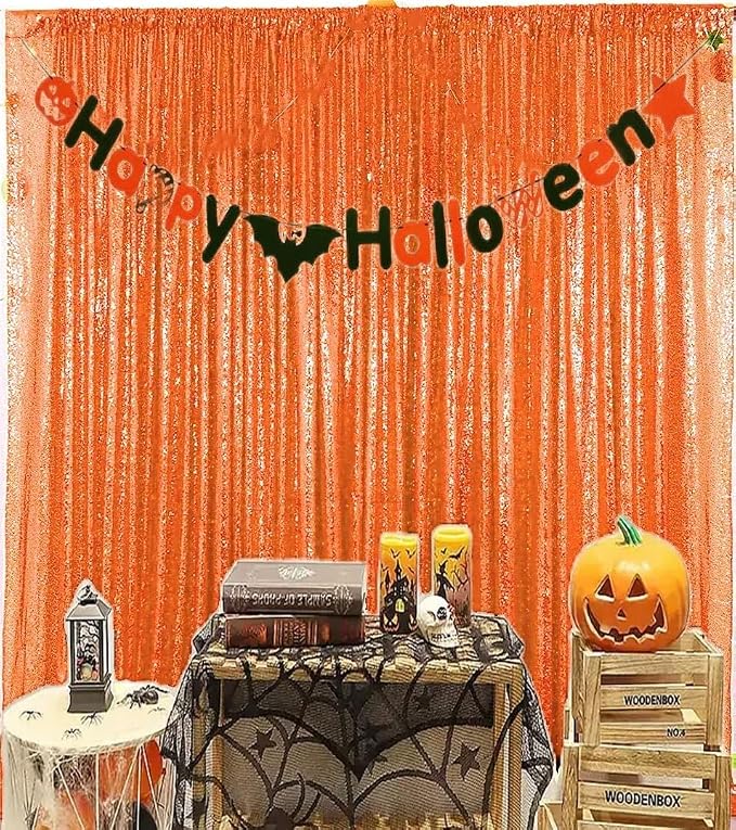 Orange Sequin Backdrop for Thanksgiving 10FTx10FT | 1 Panel, Glitter Vibrant - Image 9