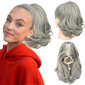 KooKaStyle Ponytail Extension, 10" Short Claw Clip in Pony Tails Hair Extensions Curly Wavy Synthetic Drawstring Hairpieces for Women(Smokey Silver)