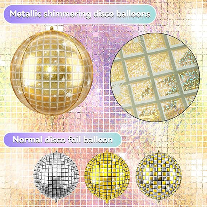 6pcs 22 Inch Gold Disco Ball Balloons, Shiny Gold Big Disco Balloons, 4D Large - Image 3