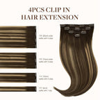 GOO GOO Clip in Hair Extensions Real Human Hair, Remy Human Hair Extensions Clip ins for Women, Natural Human Hair, 14inch 60g 4Pcs, 4/27/4 Balayage Chocolate Brown to Caramel Blonde