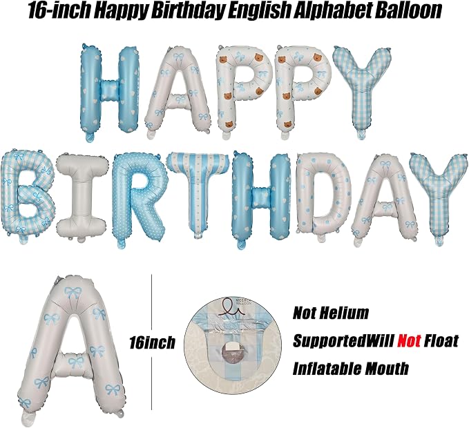 Blue Happy Birthday Balloon Letter Banner, 16-inch Happy Birthday | Bow Little - Image 2