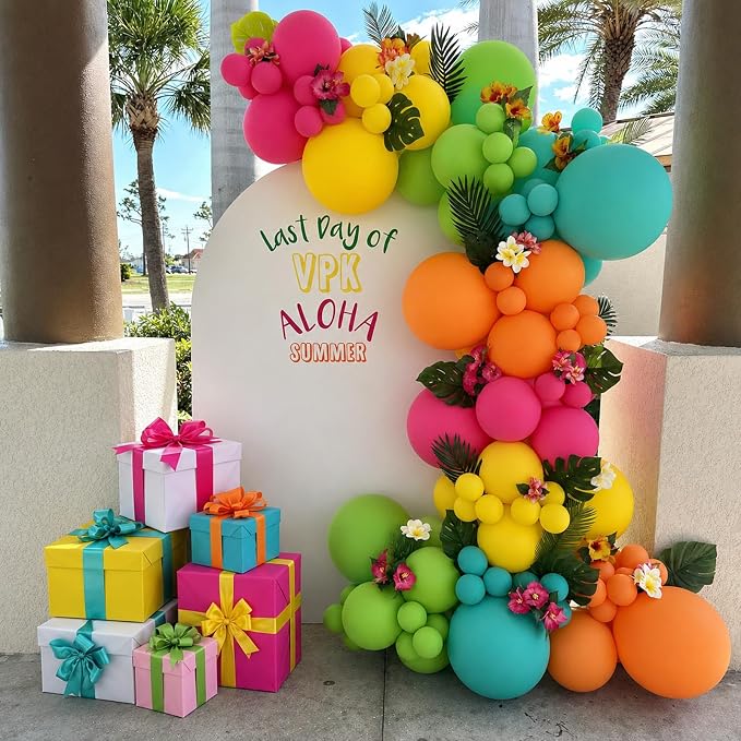 Tropical Balloons, 12 Inch Hawaiian Balloons Teal Hot Pink Orange Yellow - Image 5