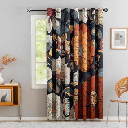 Tyrot Black Boho Floral Blackout Curtains by TyrotHomeDecor