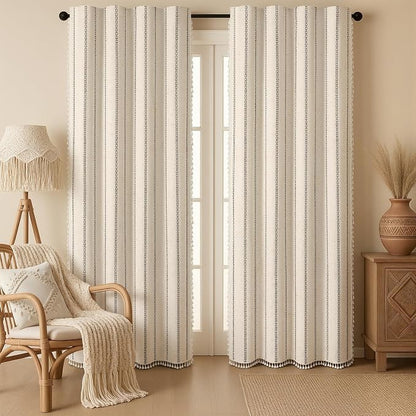 Beige 100% Boho Blackout Curtains 90 Inch 2 Panels by Unknown