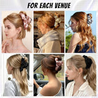 4Pcs Satin Hair Claw Clips Set, Large Silk-Like Hair Jaw Clamps in Champagne-Pink-Black-Gray, Non-Slip Strong Hold Hair Accessories for Thin/Medium/Thick, Stylish Hair Grips for Women Girls