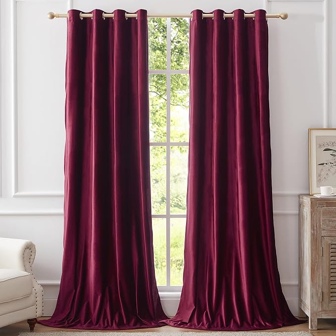 BULBUL Velvet Burgundy Blackout Curtains 90 inch Long by ModernShinyVelvetCurtains