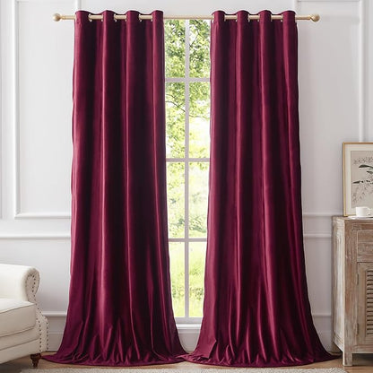 BULBUL Velvet Burgundy Blackout Curtains 90 inch Long by ModernShinyVelvetCurtains