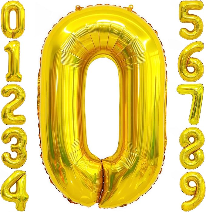Gold 0 Balloon Number, 40 Inch Number 0 Balloon Large Gold 0 Foil Mylar Helium by BBPOOL