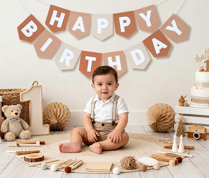 Felt Brown Happy Birthday Banner Birthday Decorations - Image 5