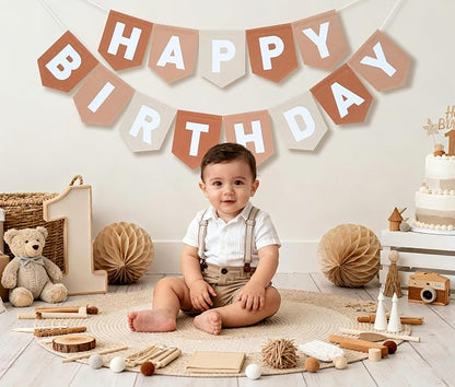 Felt Brown Happy Birthday Banner Birthday Decorations - Image 5