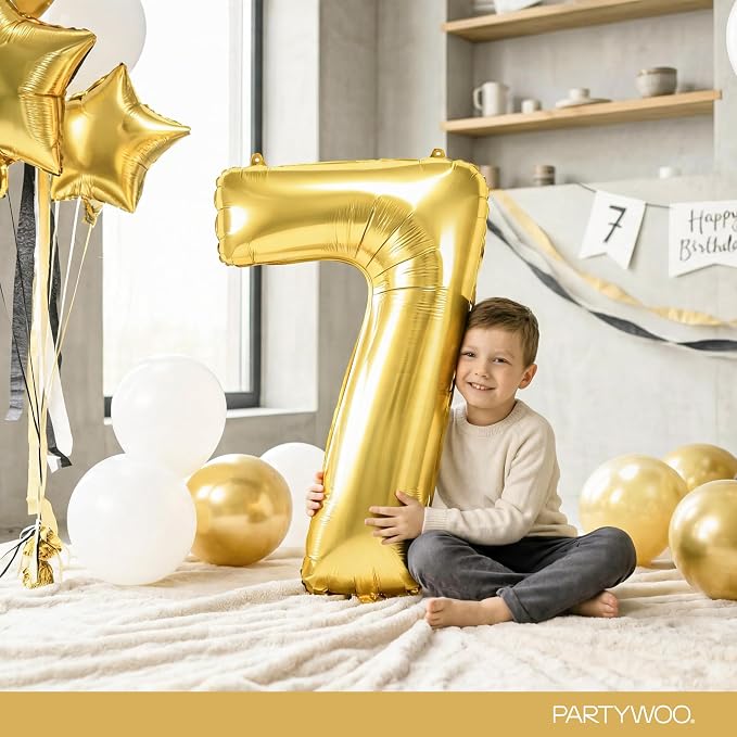 PartyWoo Number Balloons 40 Inch Gold Number 7 Kit 25pcs - Image 3
