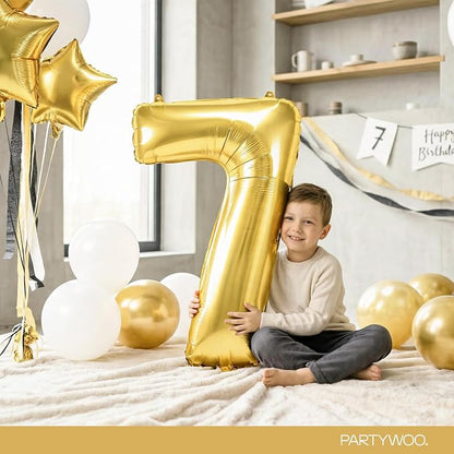 PartyWoo Number Balloons 40 Inch Gold Number 7 Kit 25pcs - Image 3